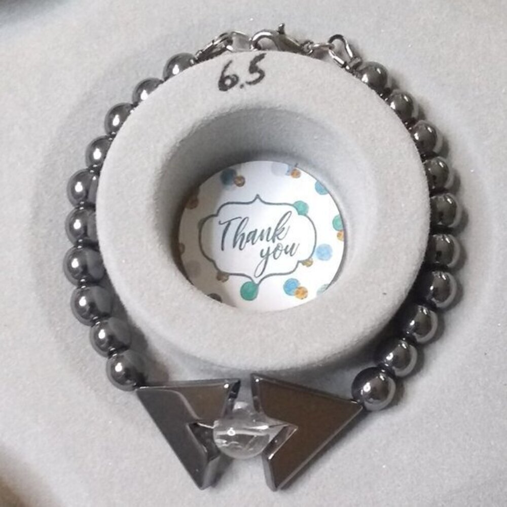 Tranquillity & Calmness! Feminine Hematite & Quartz Beaded Bracelet 6-6.5"